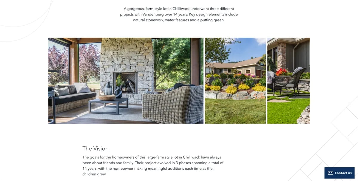 beautiful portfolio pages of a landscaping website