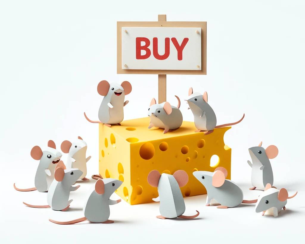 Cheese attracting mouses, representing the concept of good landscaping advertising