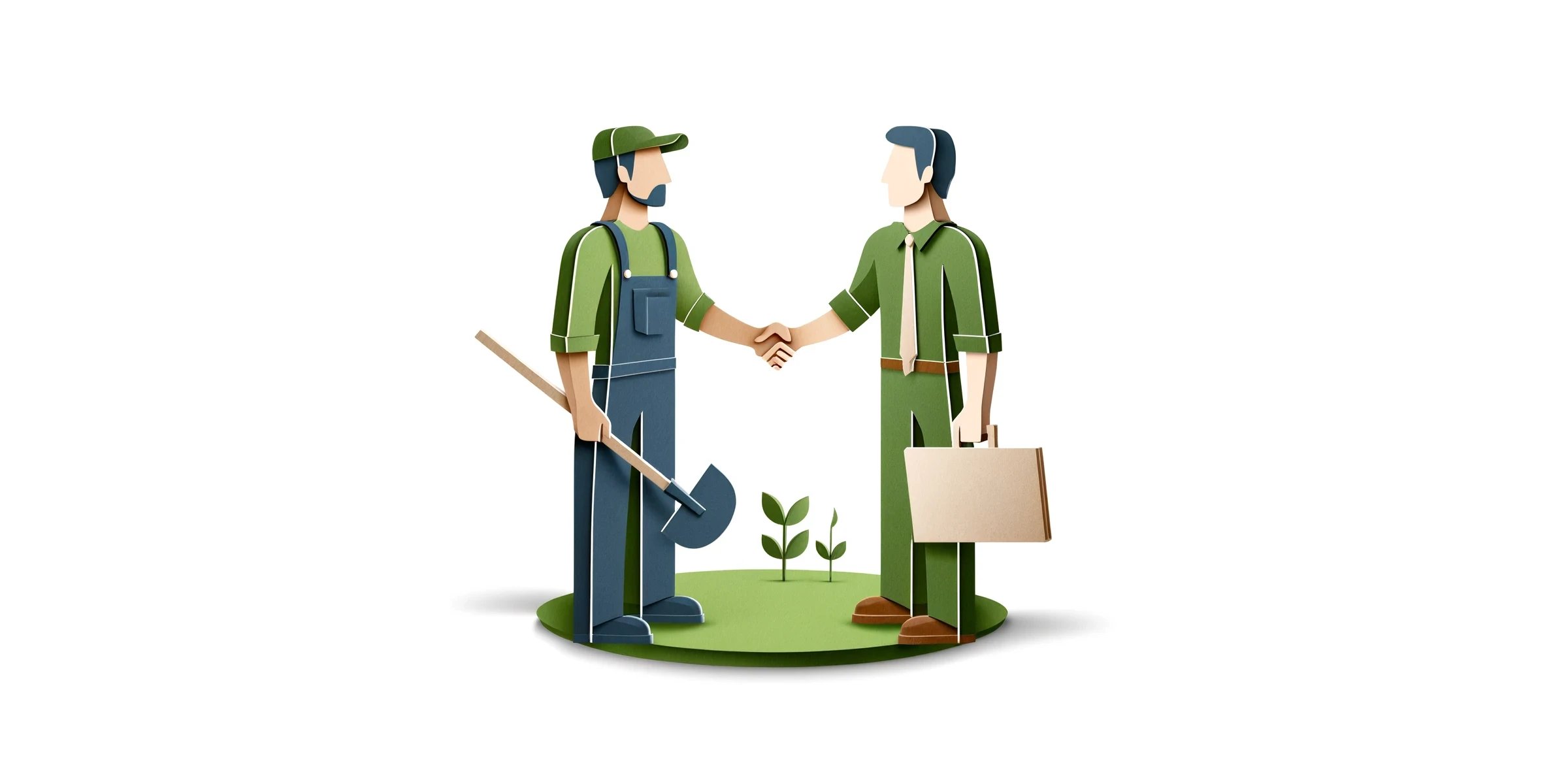 Papercraft local landscaper hiring a web designer by shaking hands