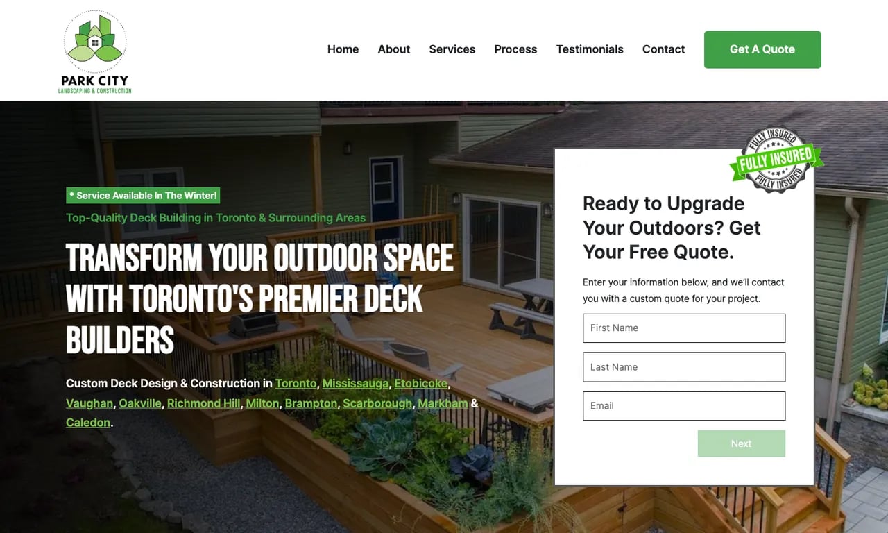 Example of a landscaping service page