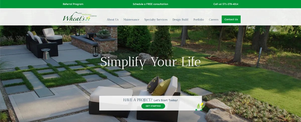 Screenshot of Wheat's Landscaping Website