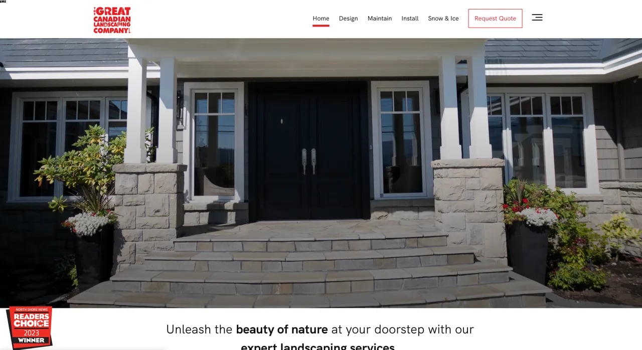 Screenshot of the great Canadian landscaping company website