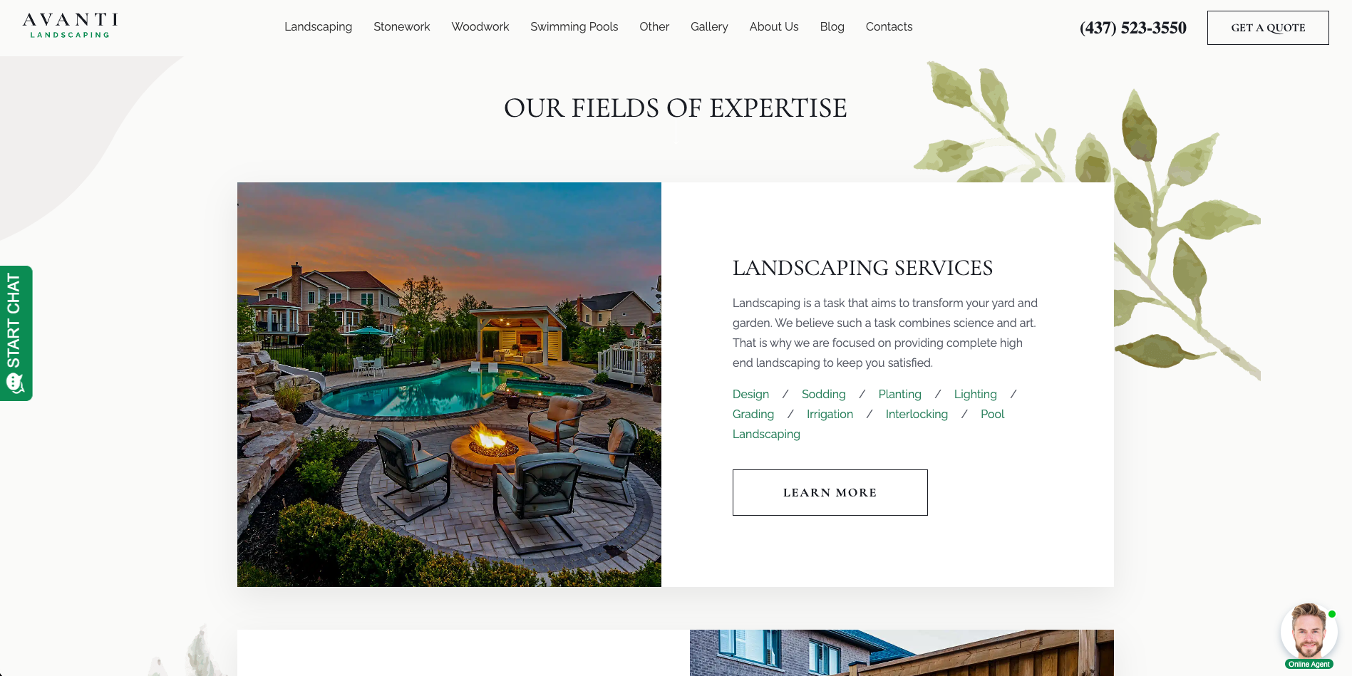 Avanti - Screenshot of the beautiful design of this landscaping website