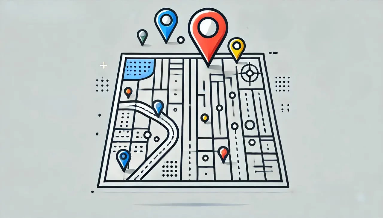 Map with pins representing local SEO