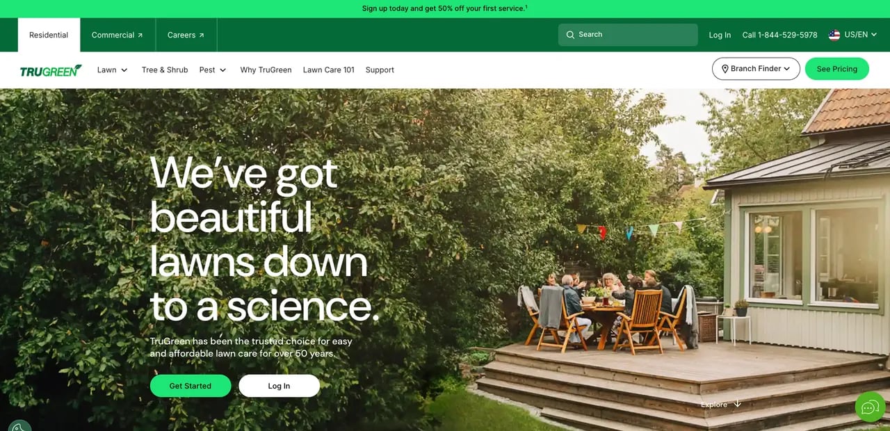 Screenshot of TruGreen website homepage