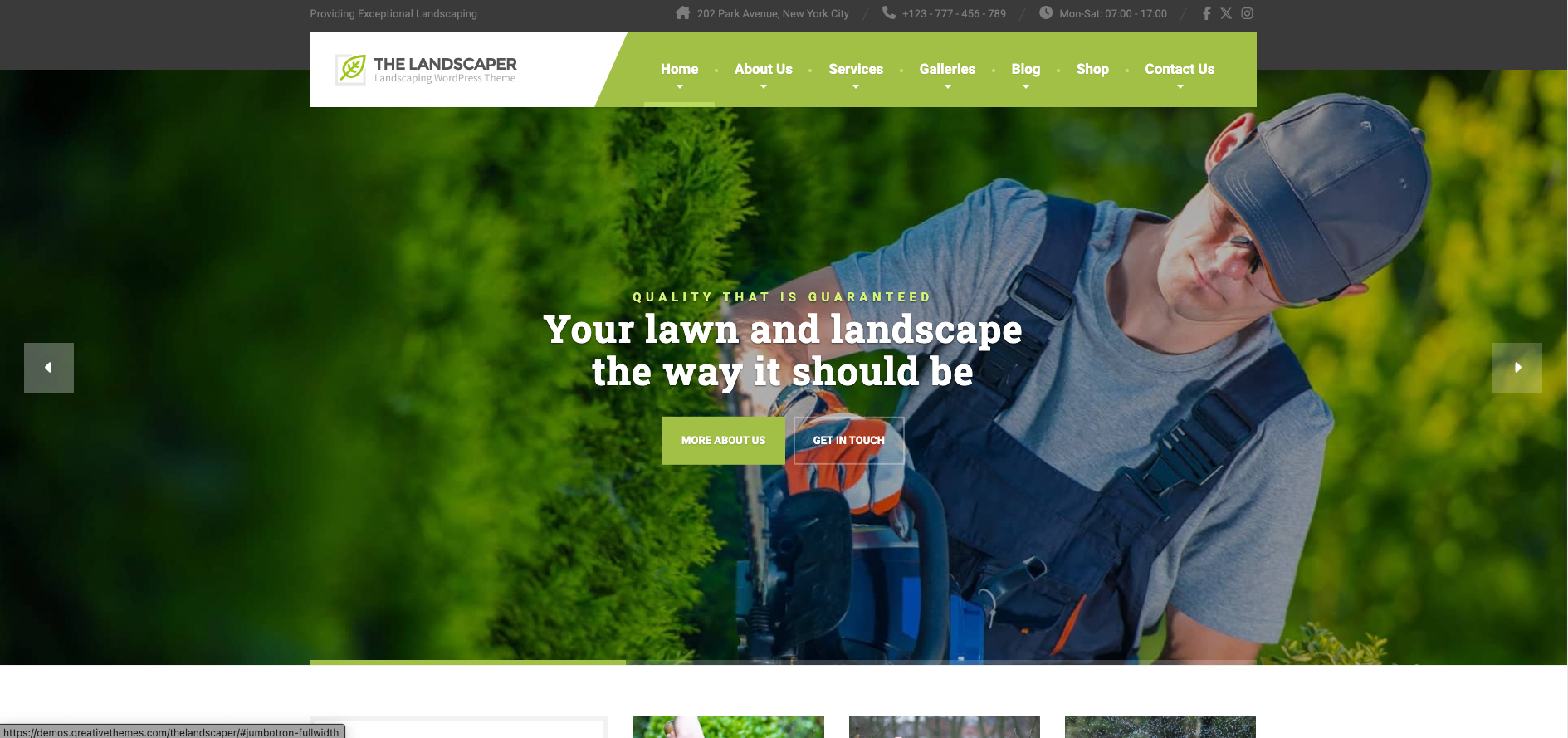 Screenshot of "The Landscaper" Website homepage template